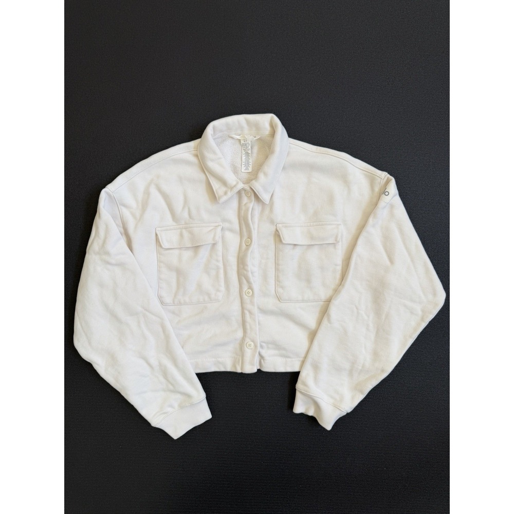 Alo Yoga Renown Cropped Button-up Pullover Ivory Size S